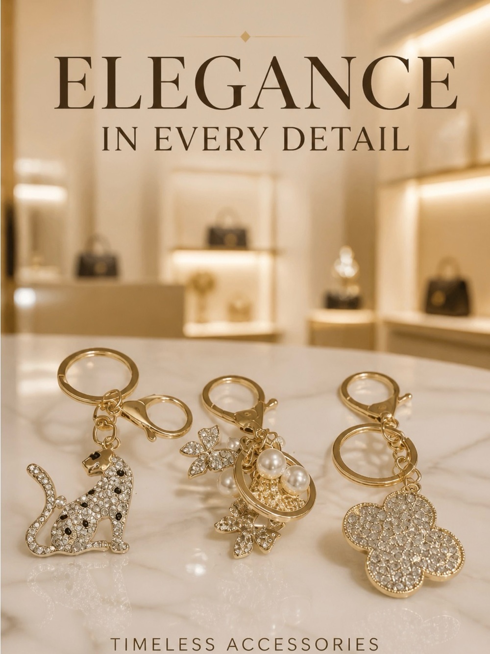 Gold Crystal Charm Keychain - Women Accessories